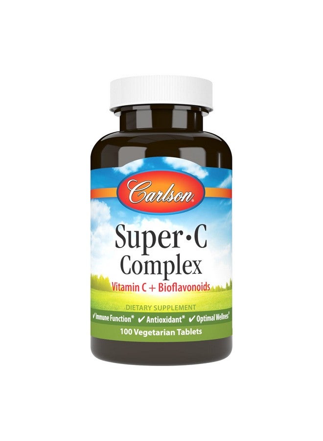 Carlson - Super-C Complex, Vitamin C + Bioflavonoids, Immune Function & Optimal Wellness, Antioxidant, 100 Vegetarian Tablets - Image 1