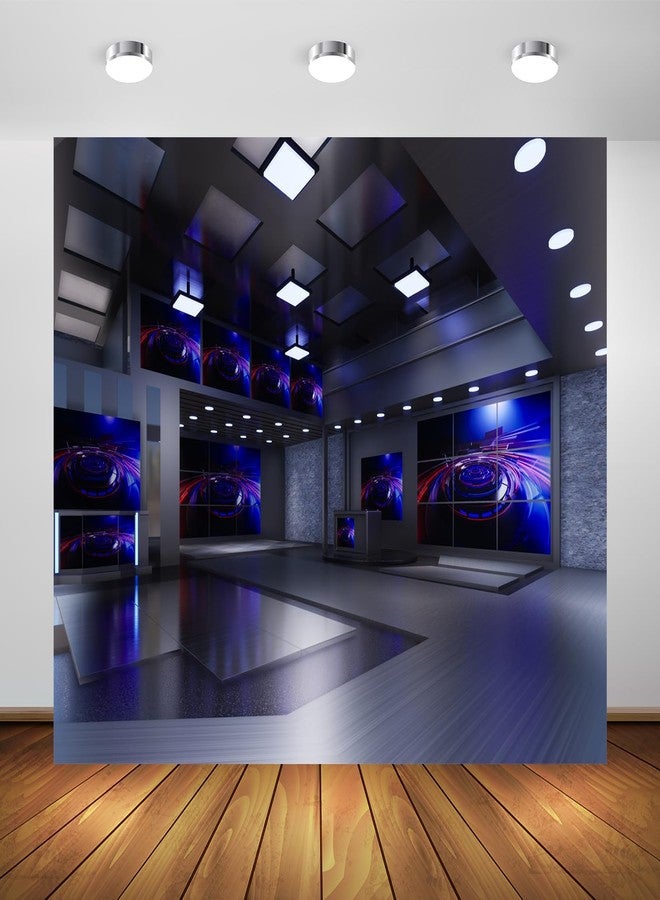BELECO 7x5ft Fabric News Studio Backdrop Virtual Media Newsroom TV Shows Anchor Background Broadcast Video YouTube Photoshoot Studio Booth Props - Image 1