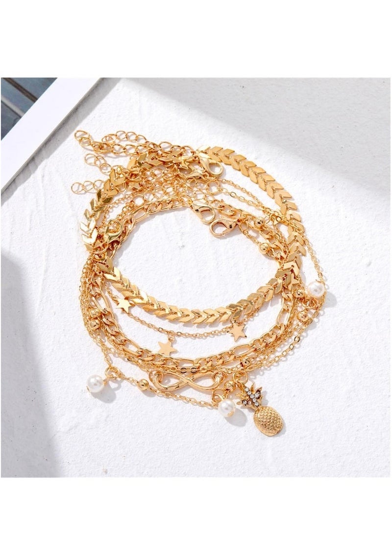 Layering Infinity Love Anklets Set for Women, Dainty 14K Gold Plated Pearl Heart Butterfly Star Pineapple Pendent Anklets Bracelets Beach Foot Chain Ankle Jewelry - Image 3