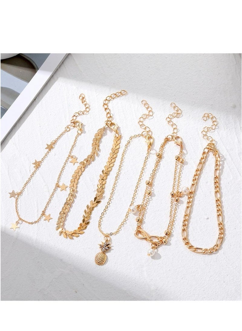 Layering Infinity Love Anklets Set for Women, Dainty 14K Gold Plated Pearl Heart Butterfly Star Pineapple Pendent Anklets Bracelets Beach Foot Chain Ankle Jewelry - Image 4