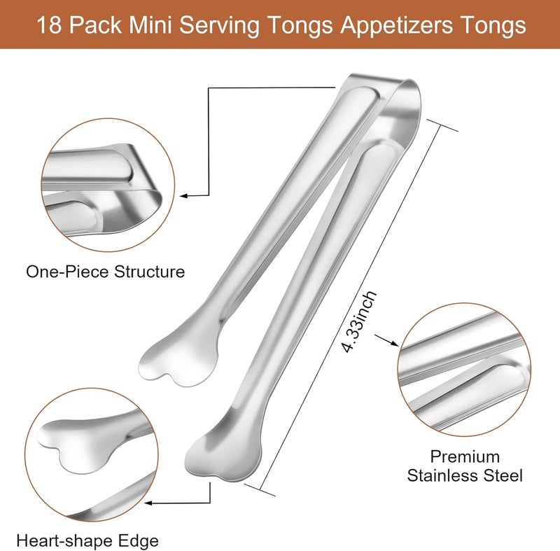 Dmoera 18 Pack Premium Small Serving Tongs, Mini Stainless Steel Appetizer Tongs 4.33Inch Silver - Image 3