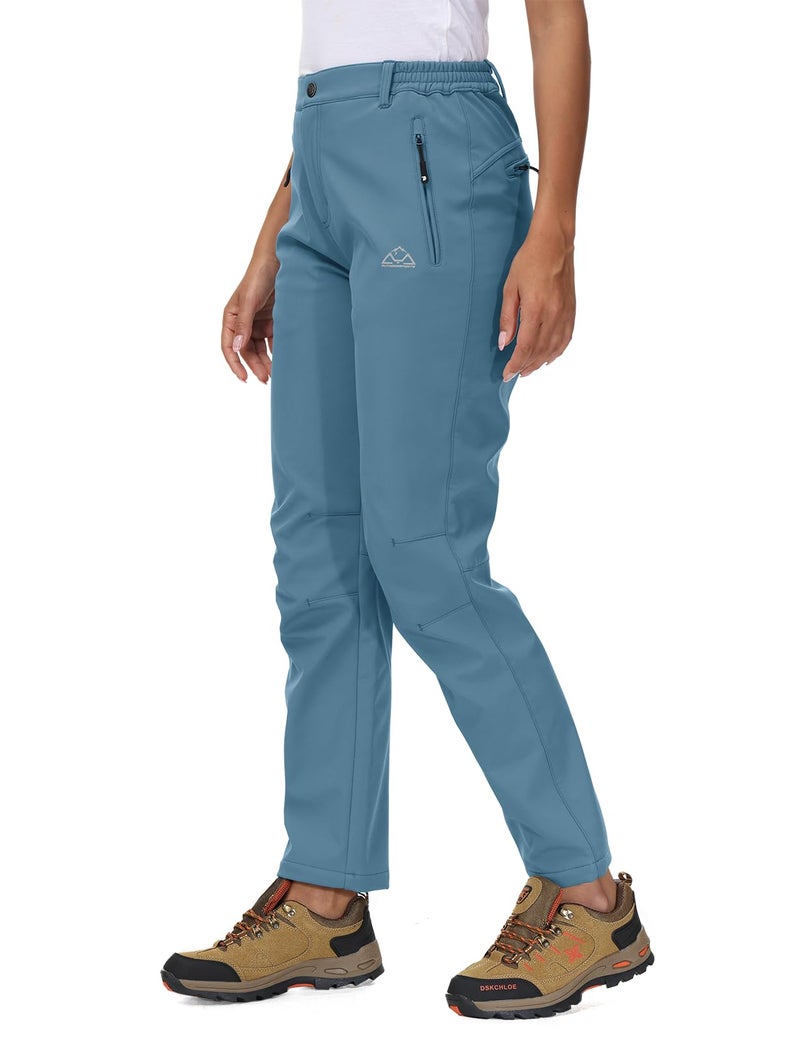 YSENTO Women's Fleece Lined Pants Winter Snow Ski Waterproof Insulated Softshell Hiking Mountain Pants Grey Blue Size L - Image 2