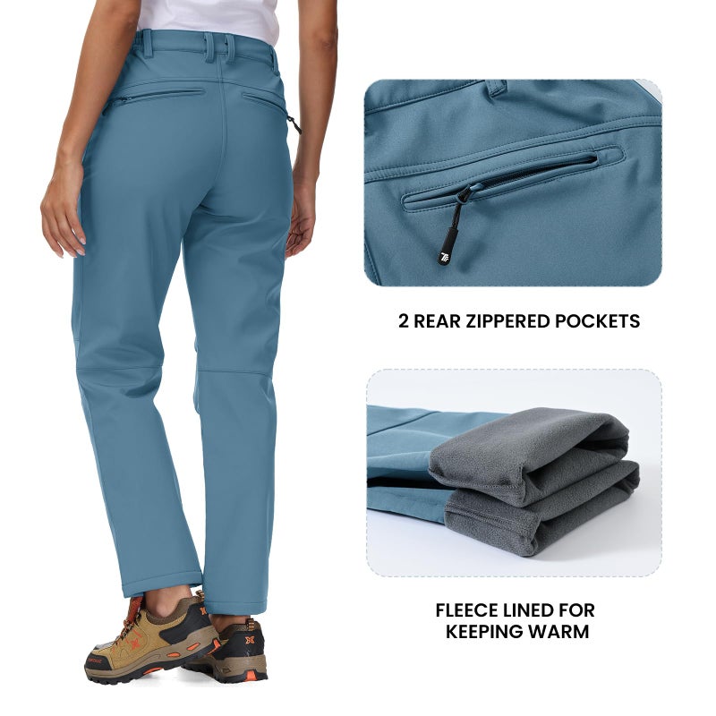 YSENTO Women's Fleece Lined Pants Winter Snow Ski Waterproof Insulated Softshell Hiking Mountain Pants Grey Blue Size L - Image 5
