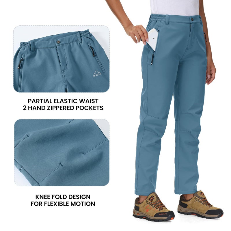 YSENTO Women's Fleece Lined Pants Winter Snow Ski Waterproof Insulated Softshell Hiking Mountain Pants Grey Blue Size L - Image 4