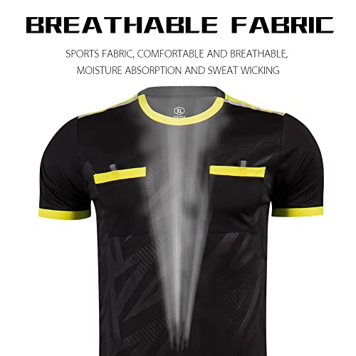Shinestone Referee Jersey Bundle, Men's Soccer Referee Uniform Short Sleeve Pro Referee Soccer Jersey Perfect for Basketball Football Sports - Includes Referee Jersey and Shorts(Black,XXL) - Image 3