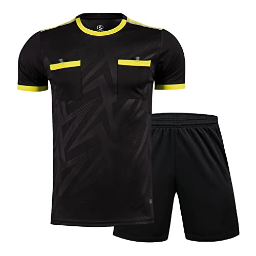 Shinestone Referee Jersey Bundle, Men's Soccer Referee Uniform Short Sleeve Pro Referee Soccer Jersey Perfect for Basketball Football Sports - Includes Referee Jersey and Shorts(Black,XXL) - Image 2
