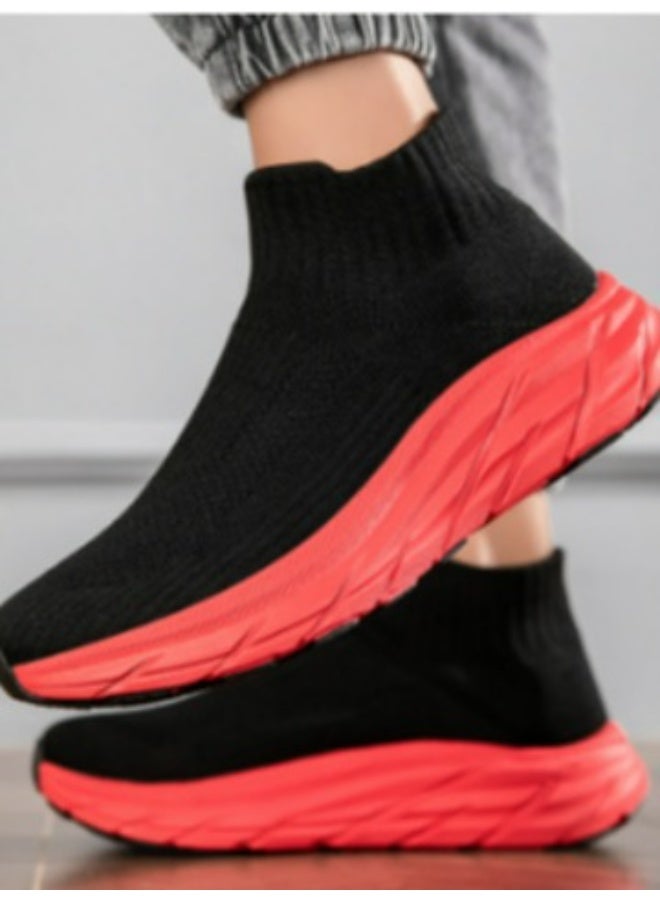 NIBEMINENT Men Walking Shoes Black Platform Shoes Comfortable Man Sock Sneakers Mesh Workout Casual Sport Running Shoes  - Image 1