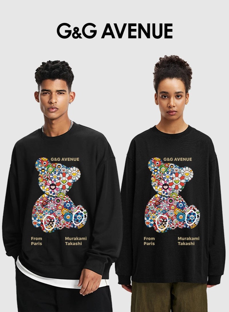 G&G AVENUE Men Spring and Autumn Long sleeved Top Loose and Fashionable Sportswear Bear Printed Round Neck Long sleeved Bottom Shirt - Image 1