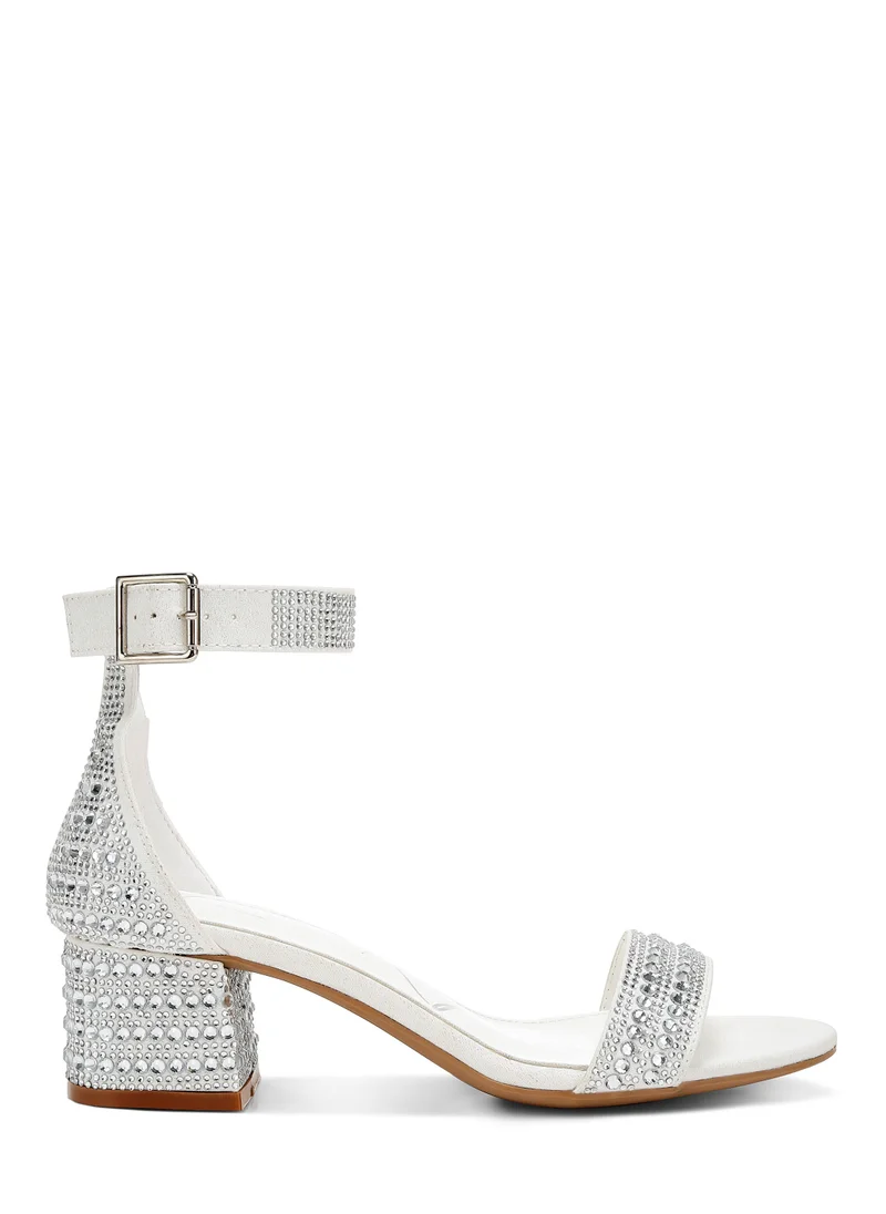 London Rag Rhinestones Embellished Block Sandals in White