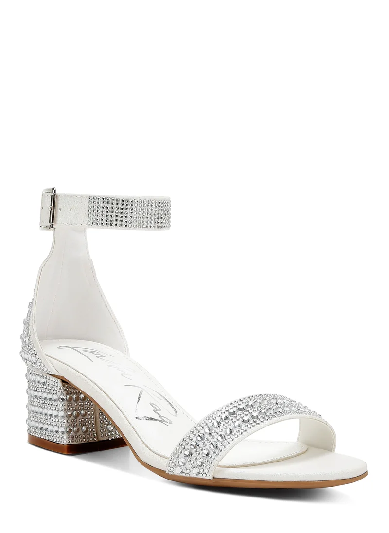 London Rag Rhinestones Embellished Block Sandals in White