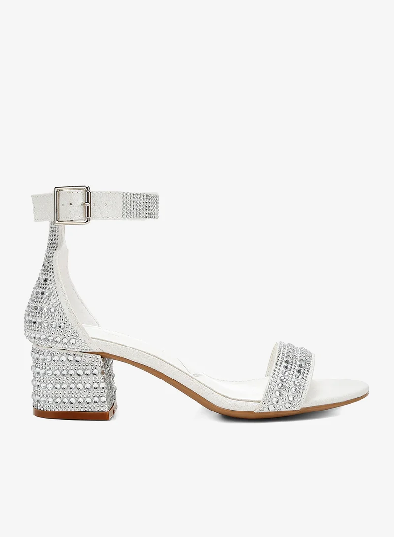 Rhinestones Embellished Block Sandals in White