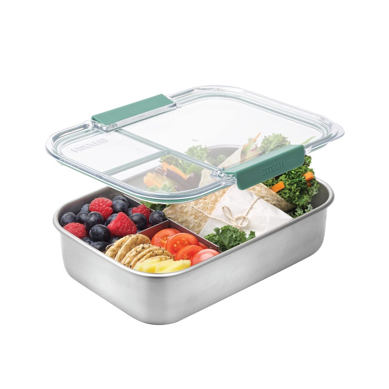 Smash Microwave Safe Stainless Steel 3 Compartment Bento Lunch Box 44oz