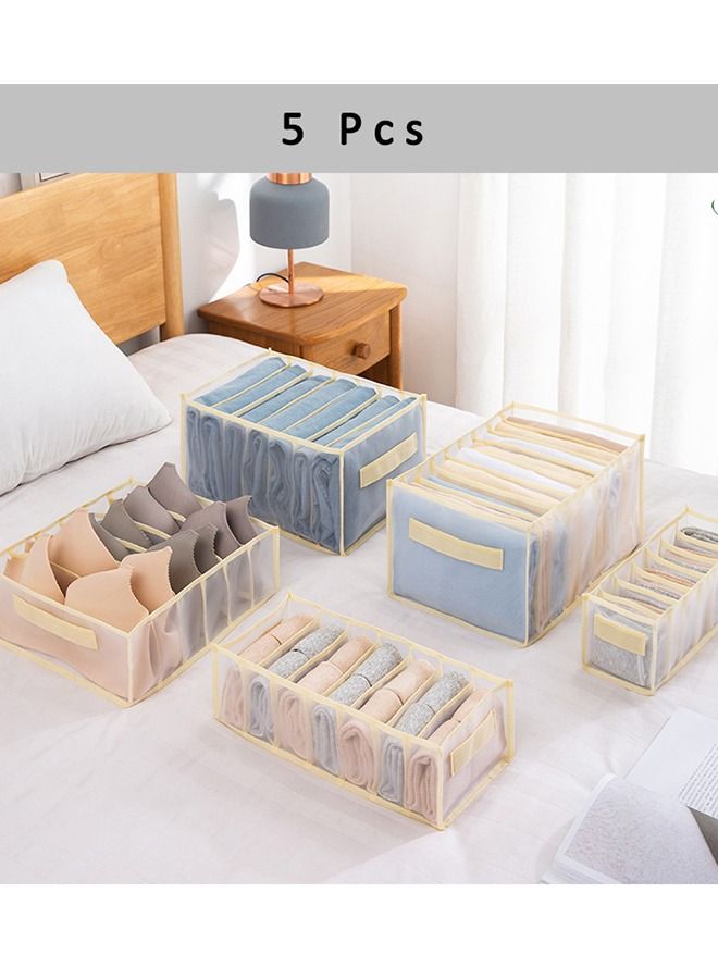 5 Pcs Ikea Style Dormitory Closet Organizer For Bra Socks Underwear/Home Separated Underwear Storage Box-Beige  - Image 1