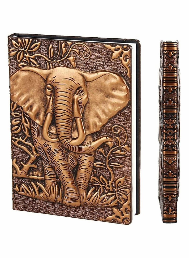 Excefore Leather Notebook A5 Travel Journal Hardcover Diary Embossed Notepad Valentines Birthday Elephant Copper Ruled Diary Notebook Journal - Image 2