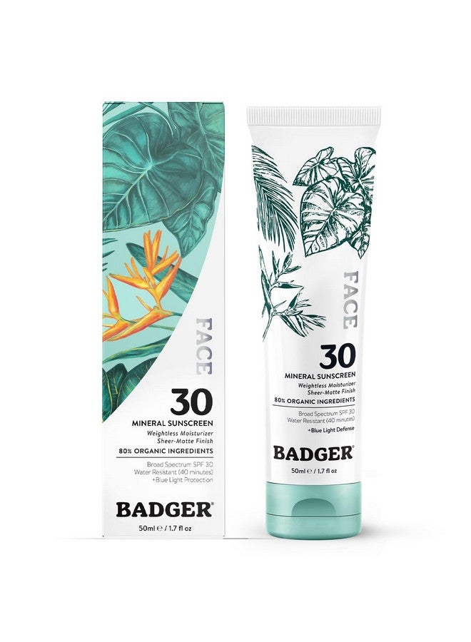 Badger Mineral Face Sunscreen With Zinc Oxide, Sunblock Face Lotion Moisturizer With Spf 30, Vegan, Unscented, Lightweight Mineral Sunscreen For Face, 1.7 Fl Oz - Image 1