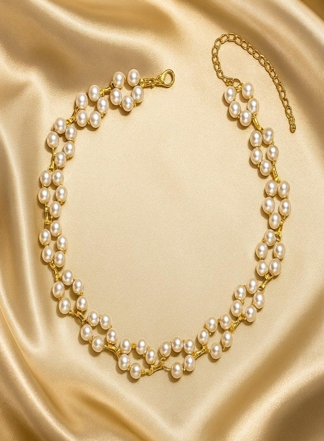 MEENAZ Stylish Pearl Choker Necklace for Women & Girls | Elegant Gold Plated Moti Choker Chain Necklace Pendant | Fashion Jewellery for Women | Aesthetic Accessories | Beautiful Gift for Woman -23 - Image 2