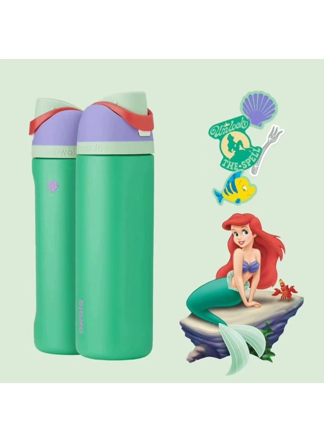 Owala Disney Princess FreeSip Insulated Stainless Steel Water Bottle with Straw and Sticker for Sports and Travel, BPA-Free Sports Water Bottle, 24 oz, Ariel - Image 1