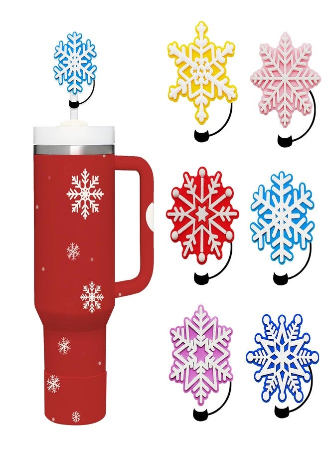 Charmark 6PCS Christmas Straw Cover for Stanley Cup, Food Grade Silicone Snowflake Topper for 30&40 Oz Tumbler, 10mm 0.4in Dust-Proof Reusable Topper - Image 1