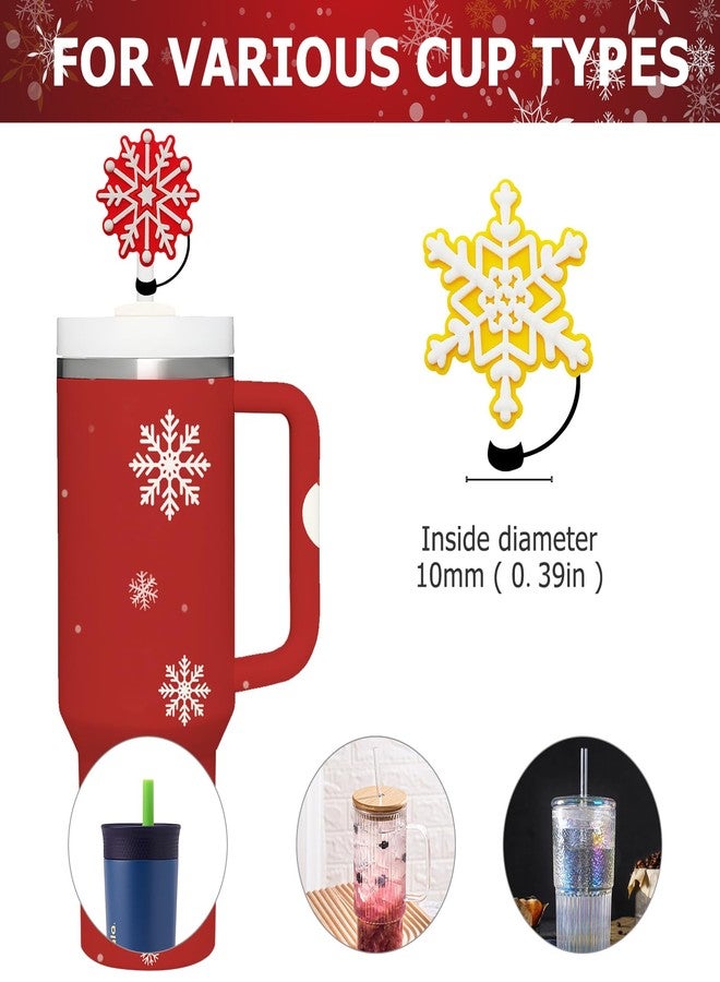 Charmark 6PCS Christmas Straw Cover for Stanley Cup, Food Grade Silicone Snowflake Topper for 30&40 Oz Tumbler, 10mm 0.4in Dust-Proof Reusable Topper - Image 2