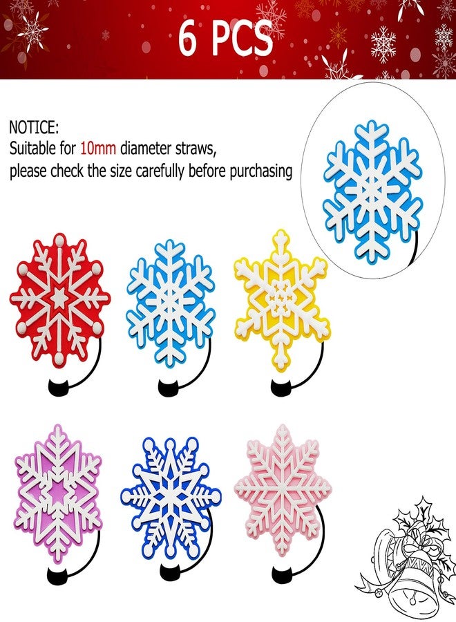 Charmark 6PCS Christmas Straw Cover for Stanley Cup, Food Grade Silicone Snowflake Topper for 30&40 Oz Tumbler, 10mm 0.4in Dust-Proof Reusable Topper - Image 3