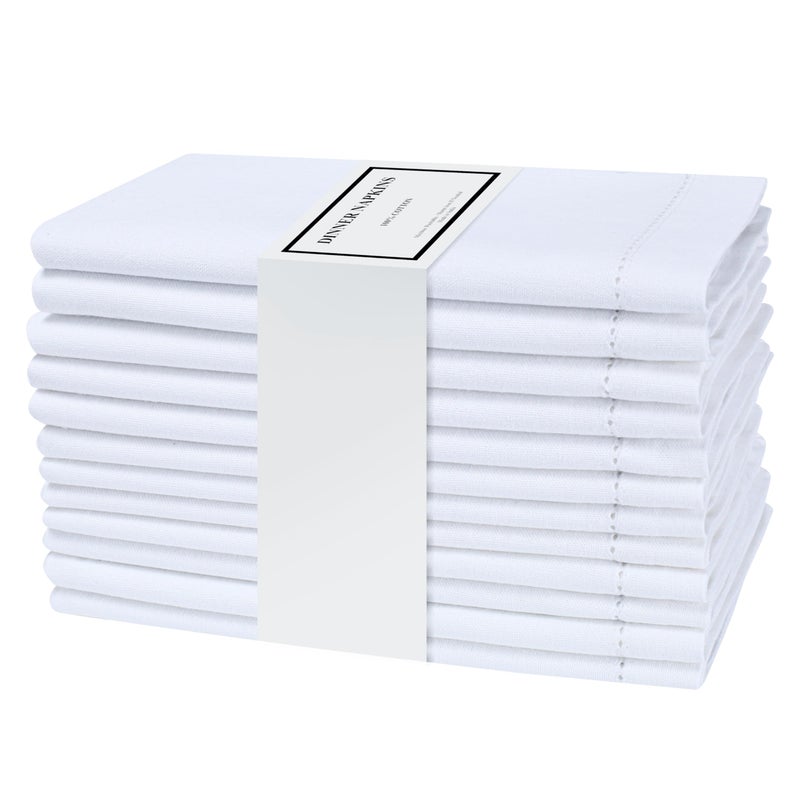 Eminence Home طقم مناديل قطنية 12 قطعة من إيميننس هوم، 45x45 سم (أبيض)، قماش قطن نقي 100%، مخيط على الحواف، صديق للبيئة، تصميم أنيق، قابل للغسل، يجف بسرعة، للاستخدام في المنزل، الفندق، المطعم، النزهات. - Image 3