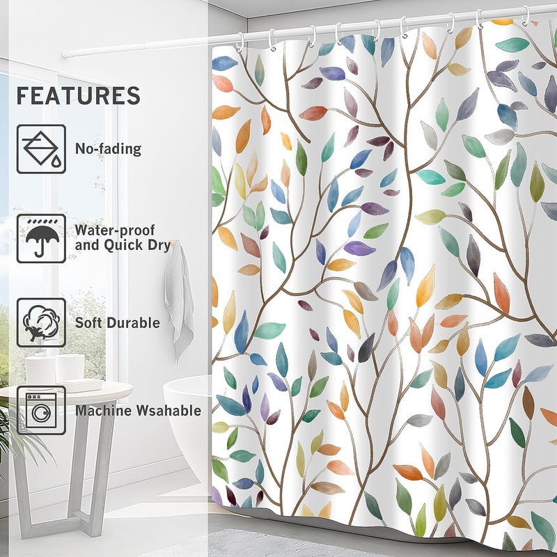 JWXCBIM Boho Leaf Floral Shower Curtain  Spring Summer Modern Colorful Botanical Leaves Bohemian Fabric Shower Curtain Set with 12 Hooks  Bathroom Accessories Decor Cloth Curtain 72x72 Inches - Image 4