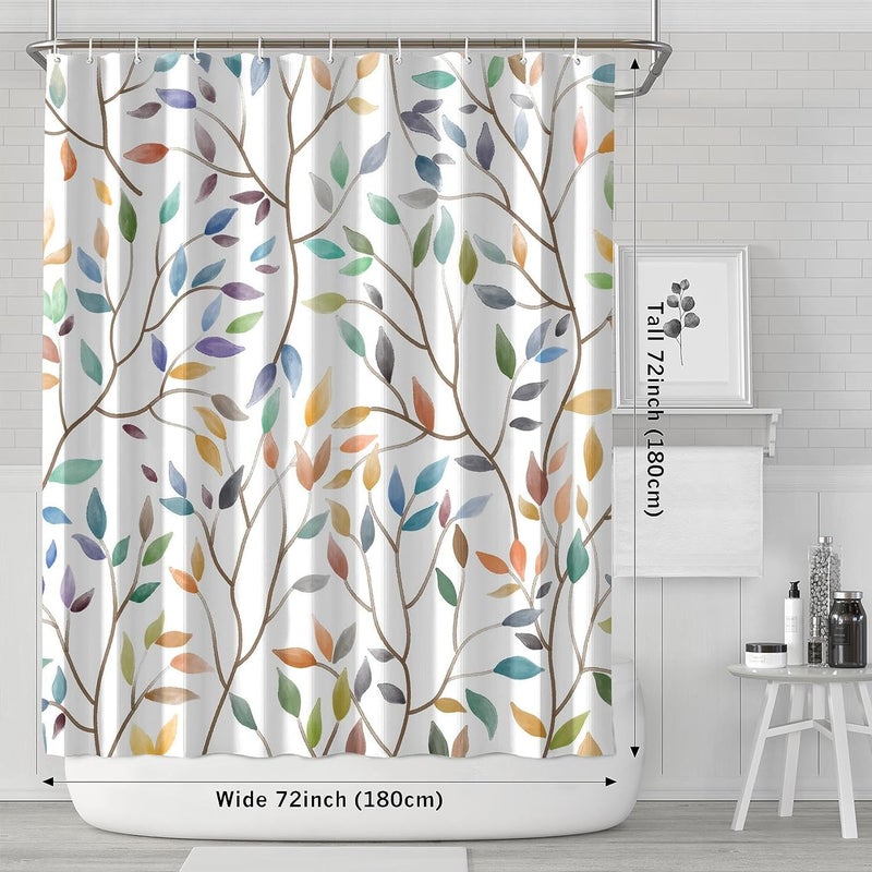 JWXCBIM Boho Leaf Floral Shower Curtain  Spring Summer Modern Colorful Botanical Leaves Bohemian Fabric Shower Curtain Set with 12 Hooks  Bathroom Accessories Decor Cloth Curtain 72x72 Inches - Image 3