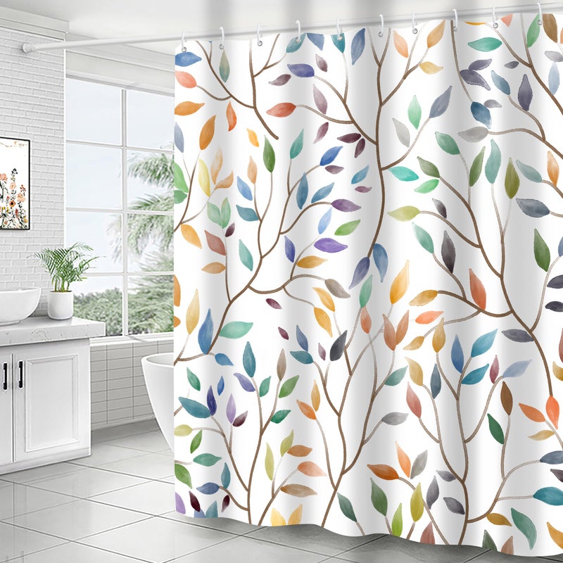 JWXCBIM Boho Leaf Floral Shower Curtain  Spring Summer Modern Colorful Botanical Leaves Bohemian Fabric Shower Curtain Set with 12 Hooks  Bathroom Accessories Decor Cloth Curtain 72x72 Inches - Image 2