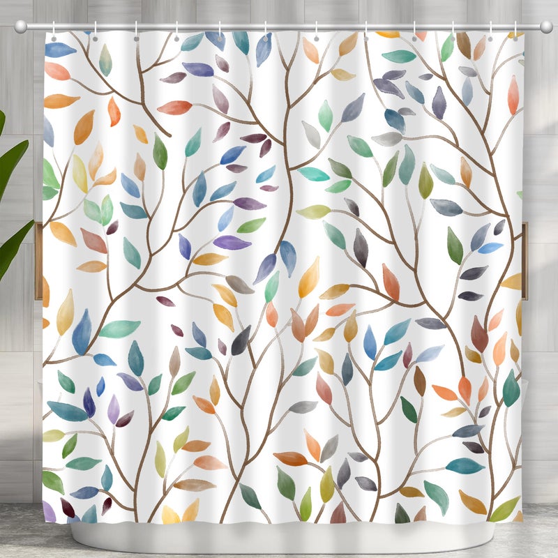 JWXCBIM Boho Leaf Floral Shower Curtain  Spring Summer Modern Colorful Botanical Leaves Bohemian Fabric Shower Curtain Set with 12 Hooks  Bathroom Accessories Decor Cloth Curtain 72x72 Inches - Image 1