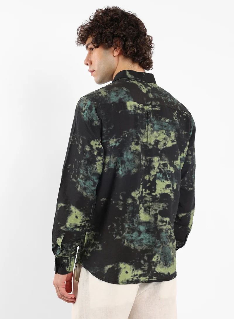 Campus Sutra Men's Army Green Contrast Dab Shirt