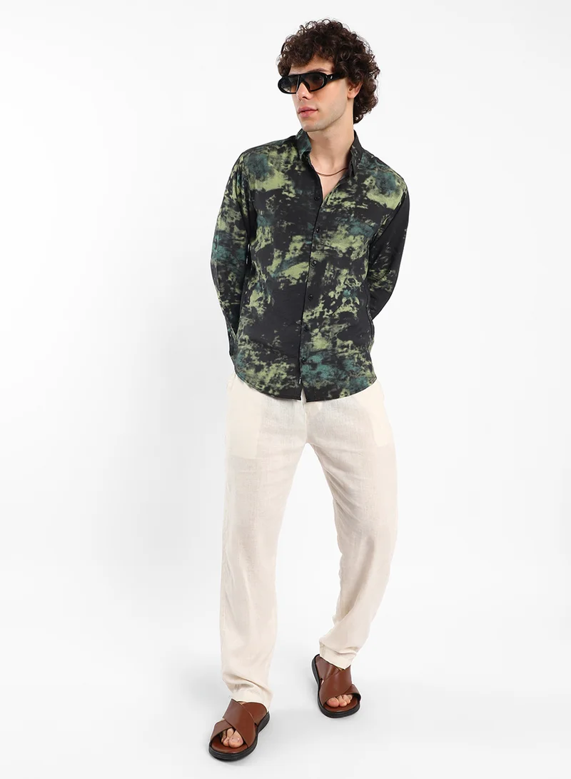 Campus Sutra Men's Army Green Contrast Dab Shirt