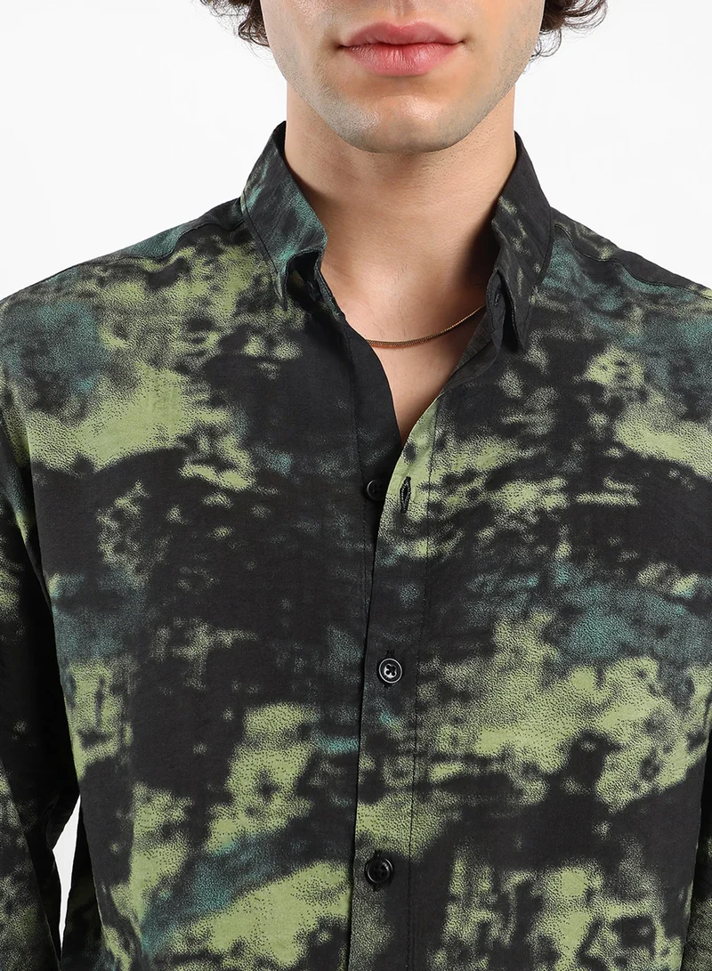 Campus Sutra Men's Army Green Contrast Dab Shirt