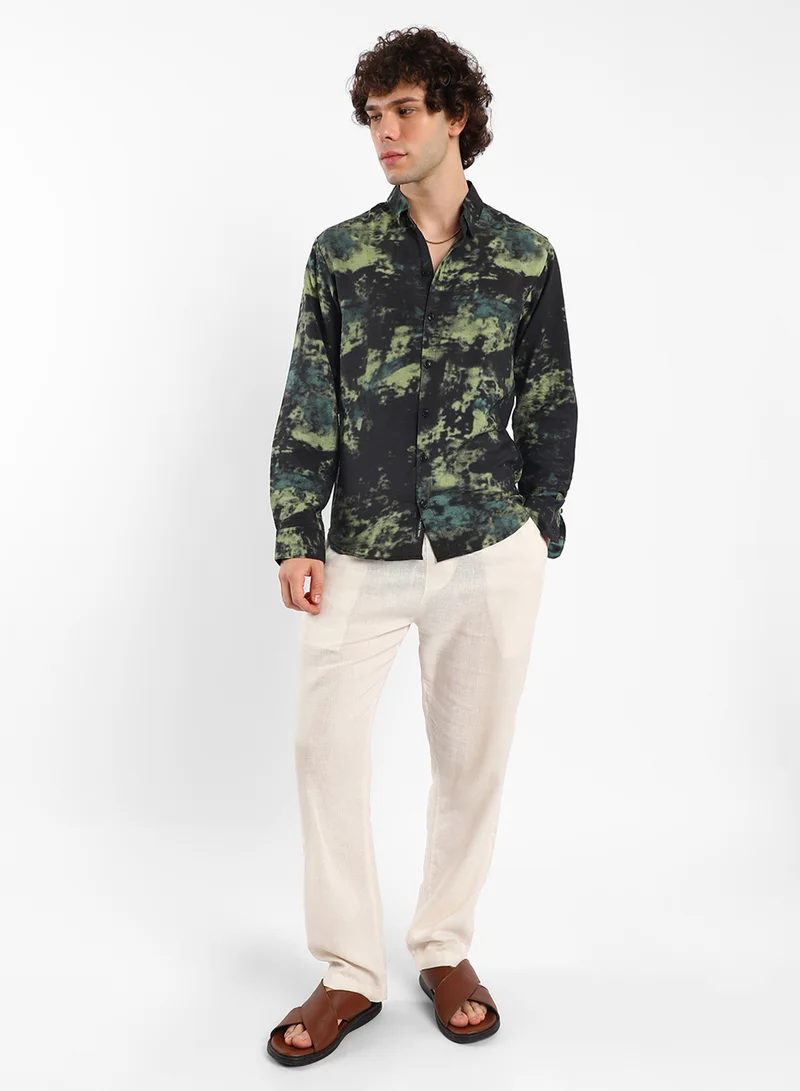 Campus Sutra Men's Army Green Contrast Dab Shirt