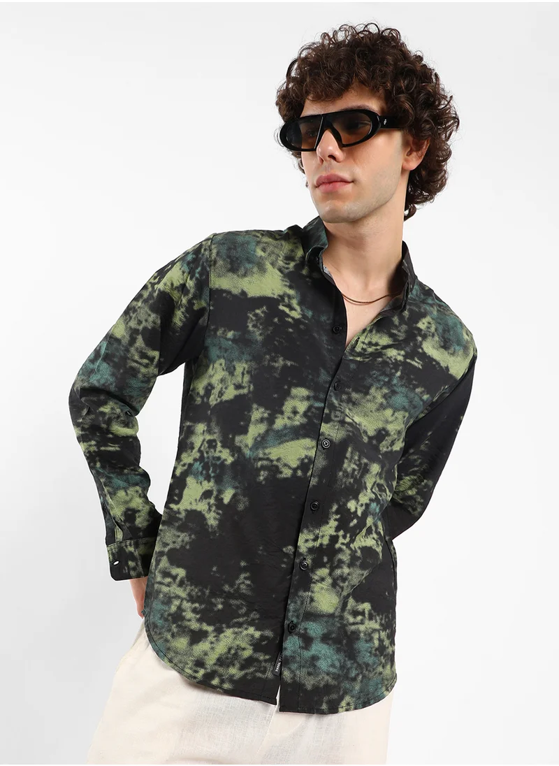 كامبوس سوترا Men's Army Green Contrast Dab Shirt
