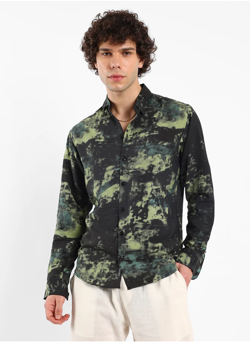 كامبوس سوترا Men's Army Green Contrast Dab Shirt