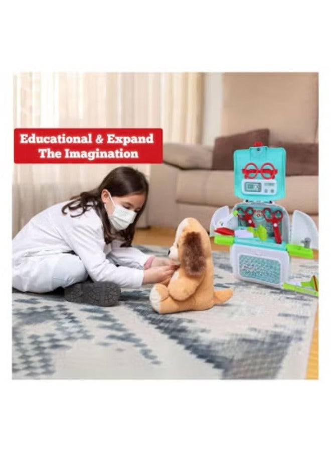 حديقة الألعاب طقم طبيب للأطفال 2 في 1 طقم ألعاب طبية 18 قطعة للأولاد والبنات من سن 3 سنوات فأكثر طقم أدوات طبيب تعليمي للتظاهر باللعب مع حقيبة ظهر وحقيبة سفر للصغار هدية تعلم عالية الجودة ومميزة جداً لهم - Image 5