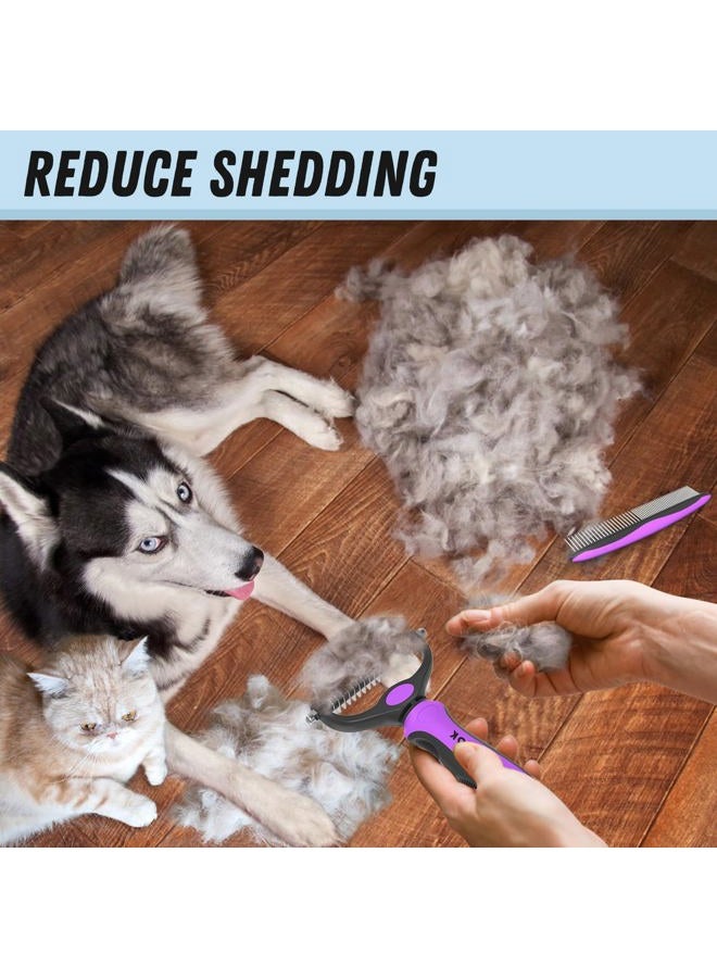 Docrok Pet Grooming Brush and Metal Comb Combo - Undercoat Rake for Dematting and Deshedding Long Matted Haired Dogs and Cats, Purple - Image 5