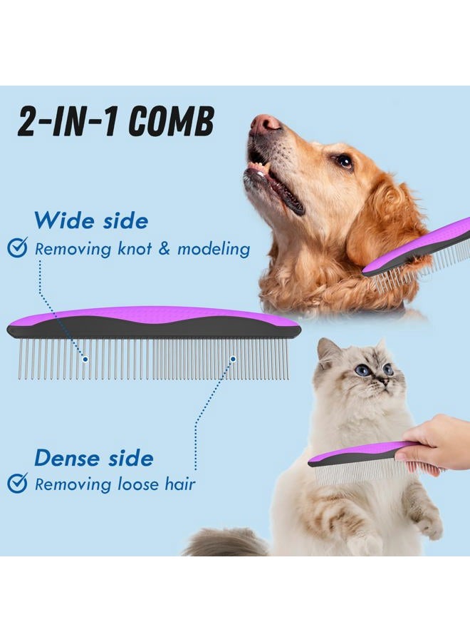 Docrok Pet Grooming Brush and Metal Comb Combo - Undercoat Rake for Dematting and Deshedding Long Matted Haired Dogs and Cats, Purple - Image 3