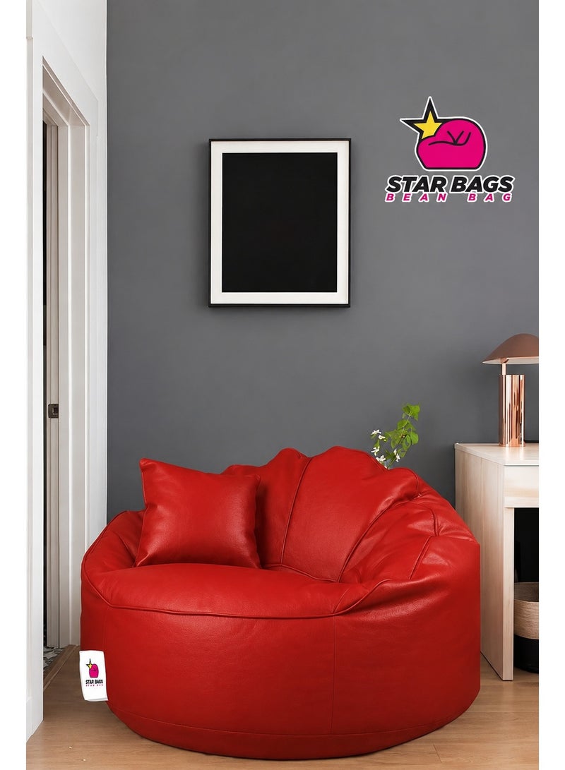 Star Bags - Bean Bags King Bean Bag Chair from Premium Leather - From Star Bags - 105*105 cm - Red with Pillow - Image 1