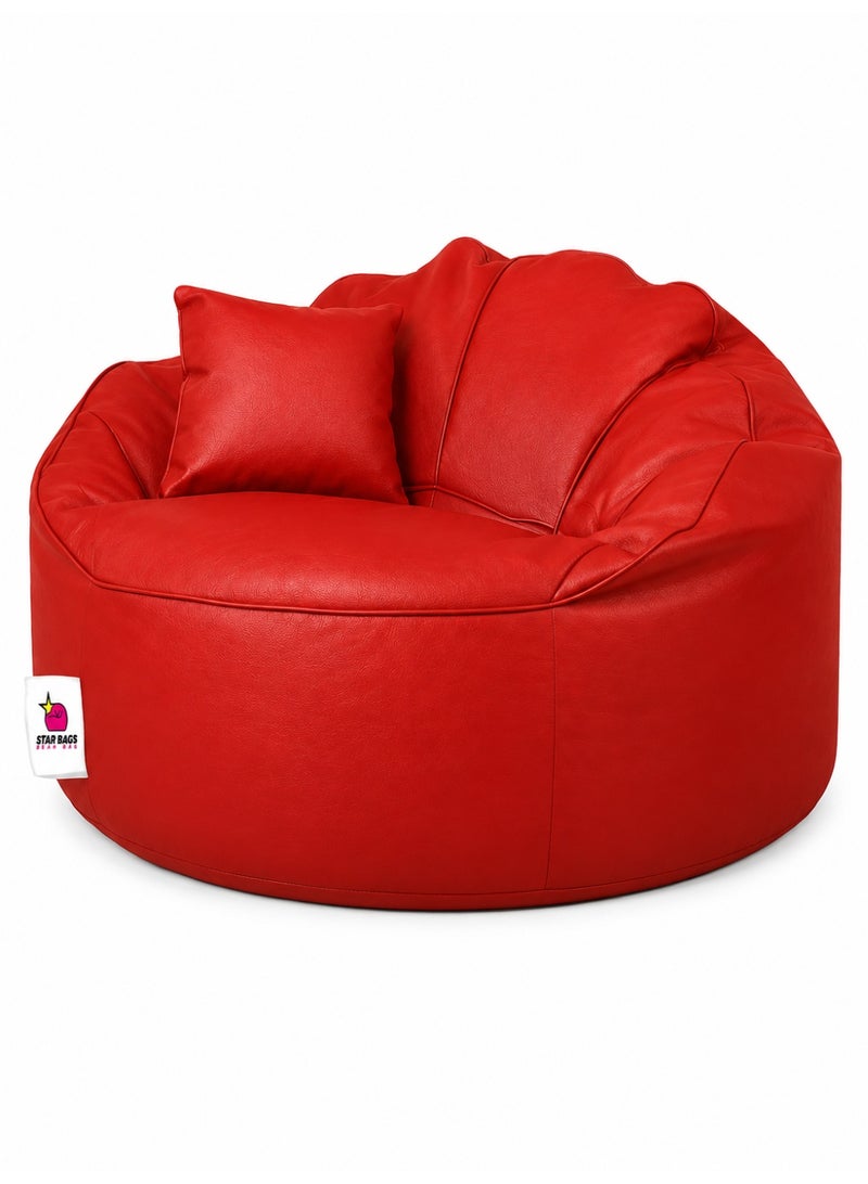 Star Bags - Bean Bags King Bean Bag Chair from Premium Leather - From Star Bags - 105*105 cm - Red with Pillow - Image 2