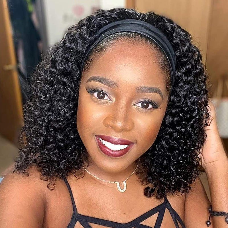 Aiterina Headband Wig Deep Wave 12 Inch Human Hair Headband Wig Curly hair Glueless Human Hair Wigs Machine Made No Lace deep Curly Headband Wigs Natural color - Image 2