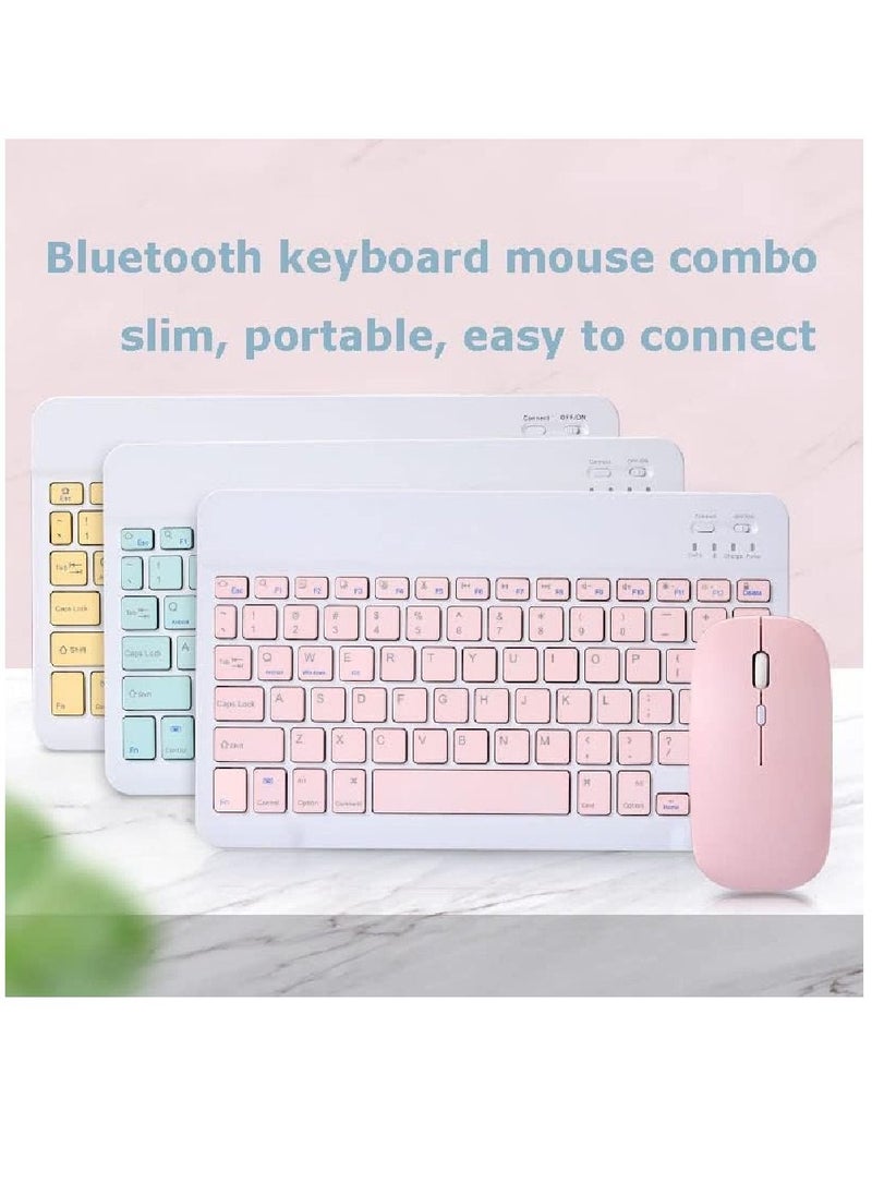 Ultra-Slim Bluetooth Keyboard and Mouse Combo Rechargeable Portable Wireless Keyboard Mouse Set for Apple iPad iPhone iOS 13 and Above Samsung Tablet Phone Smartphone Android Windows (Pink)