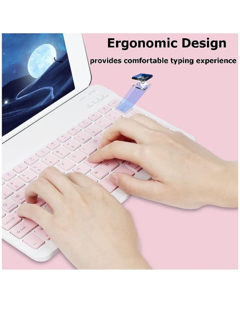 Ultra-Slim Bluetooth Keyboard and Mouse Combo Rechargeable Portable Wireless Keyboard Mouse Set for Apple iPad iPhone iOS 13 and Above Samsung Tablet Phone Smartphone Android Windows (Pink)