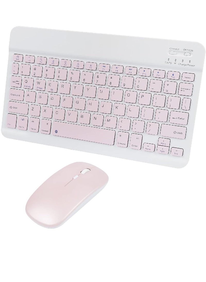 Ultra-Slim Bluetooth Keyboard and Mouse Combo Rechargeable Portable Wireless Keyboard Mouse Set for Apple iPad iPhone iOS 13 and Above Samsung Tablet Phone Smartphone Android Windows (Pink)