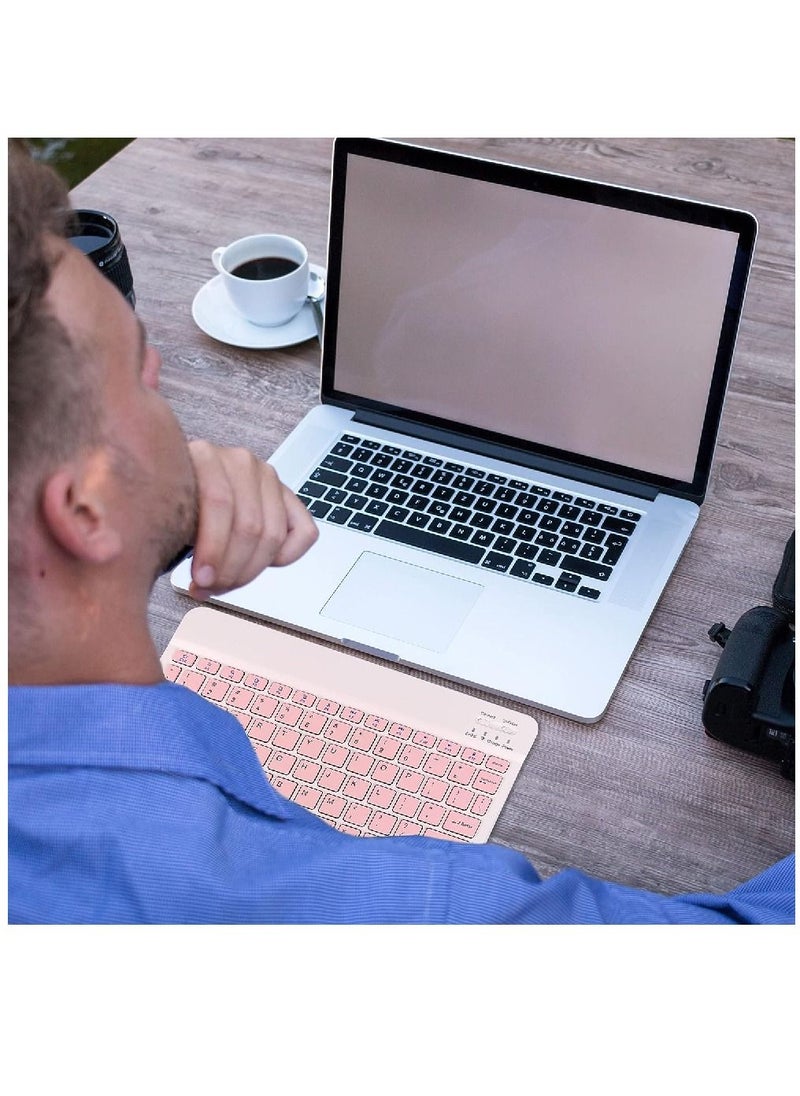 Ultra-Slim Bluetooth Keyboard and Mouse Combo Rechargeable Portable Wireless Keyboard Mouse Set for Apple iPad iPhone iOS 13 and Above Samsung Tablet Phone Smartphone Android Windows (Pink)