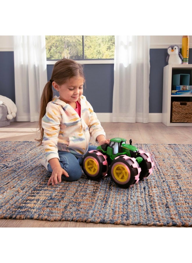 جون دير جرار Monster Treads Lightning Wheels Deluxe المضيء من John Deere Tractor Toys - جرار Monster Truck المضيء مع أضواء وأصوات قوس قزح متوسطة الحجم  - Image 4