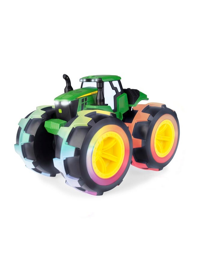 جون دير جرار Monster Treads Lightning Wheels Deluxe المضيء من John Deere Tractor Toys - جرار Monster Truck المضيء مع أضواء وأصوات قوس قزح متوسطة الحجم  - Image 1