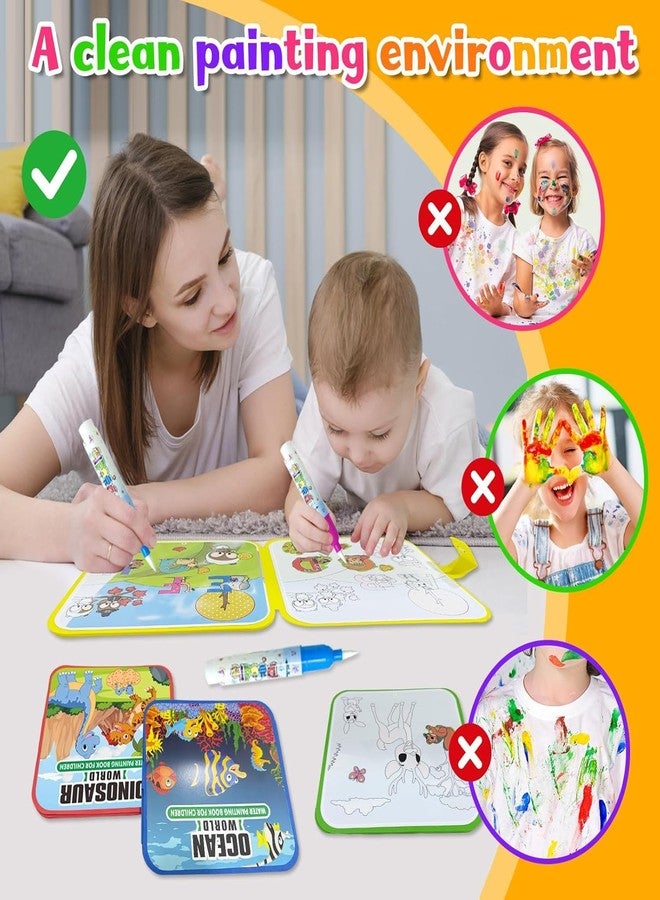 ZEBROC Reusable Water Coloring Book for Kids with Water Painting Brush | Mess-Free Magic Drawing Album | ABC/Animal/Dinosaur/Ocean Themes | Birthday Return Gift Activity Book (Dinosaur World) - Image 4
