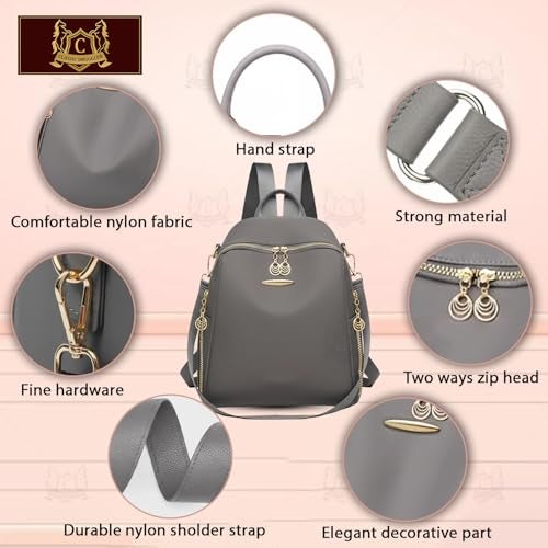 Global Impex Ethnic Style Waterproof Oxford Backpack | Ladies Fashion Travel Canvas Bag | Large Capacity Nylon Collage Bagpack | Girls Printed Laptop Backpack (Stone Grey) - Image 2