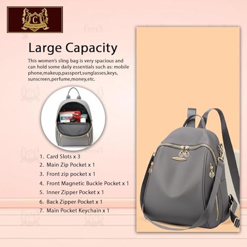 Global Impex Ethnic Style Waterproof Oxford Backpack | Ladies Fashion Travel Canvas Bag | Large Capacity Nylon Collage Bagpack | Girls Printed Laptop Backpack (Stone Grey) - Image 4